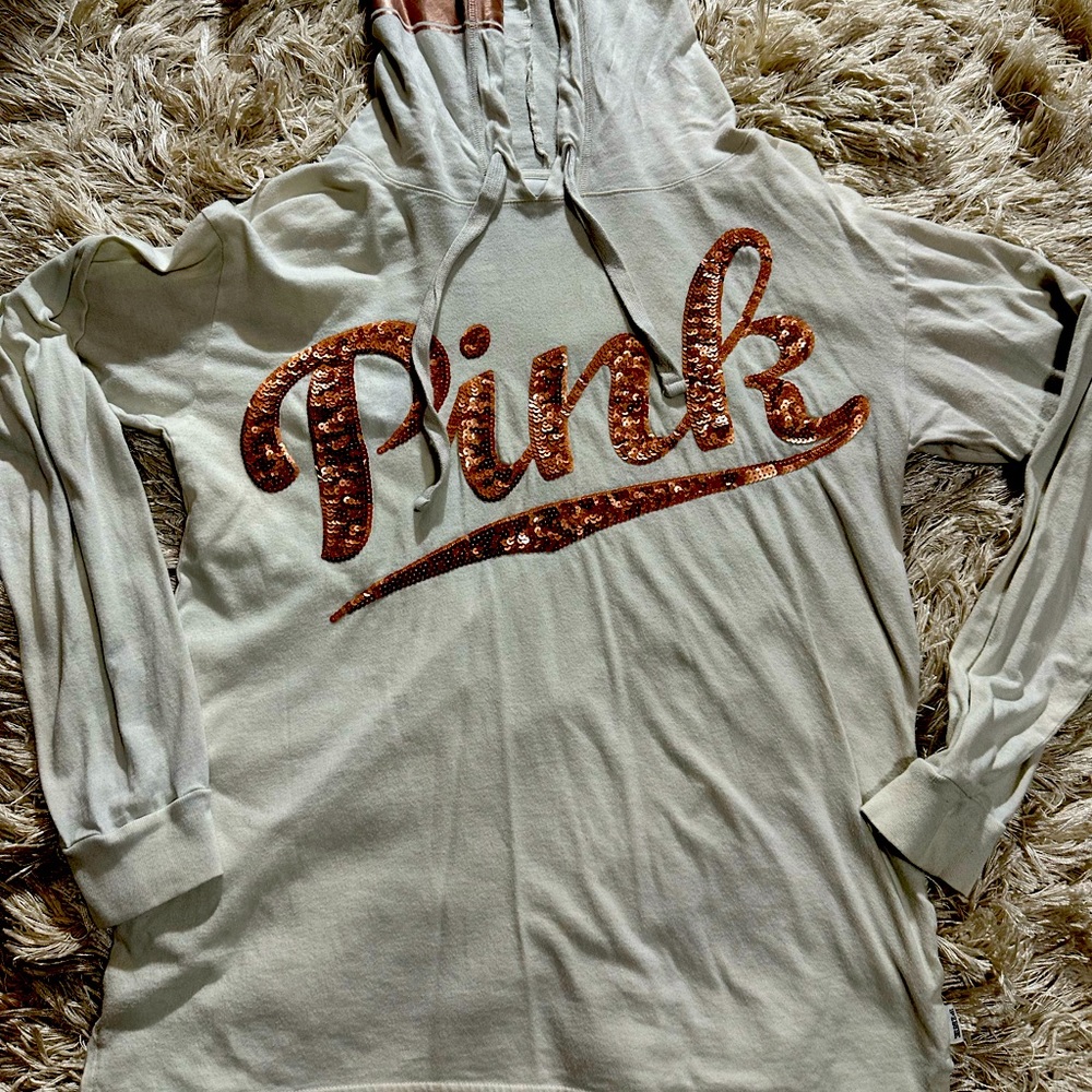 Oversized pink sequin t shirt hoodie